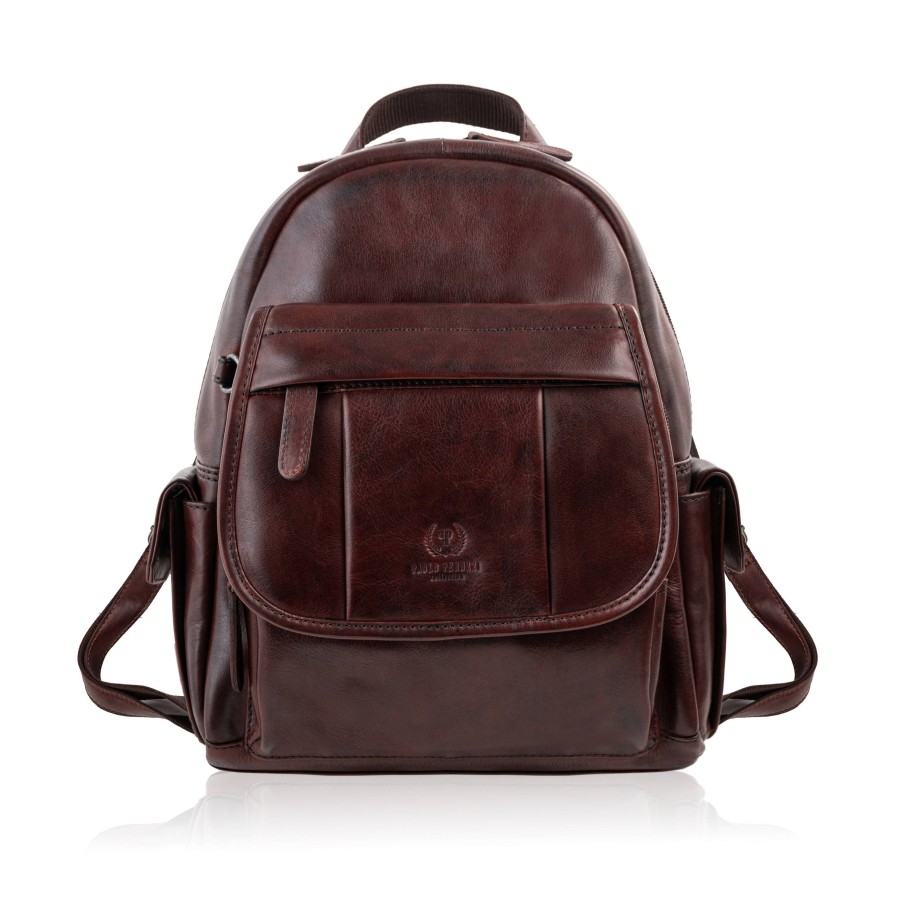 Plecak damski skórzany brązowy retro z kieszeniami Paolo Peruzzi SL-48-BR