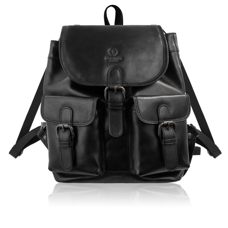 Plecak damski skórzany czarny miejski vintage retro Paolo Peruzzi SL-29-BL