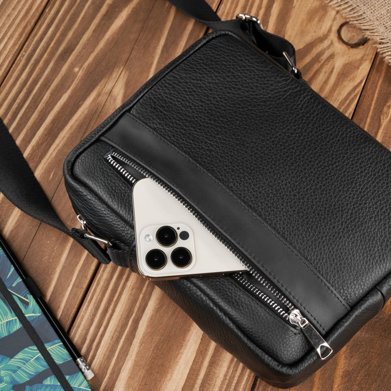 saszetka męska skórzana na ramię listonoszka męska czarna abruzzo abr-04